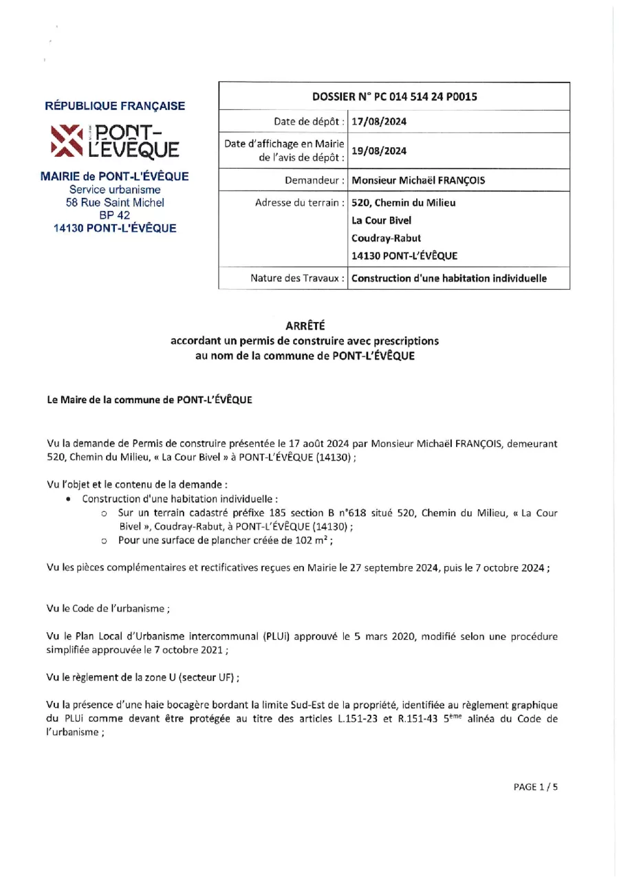 Arrêté Accord avec prescriptions – PC 014 514 24 P0009 - page 1